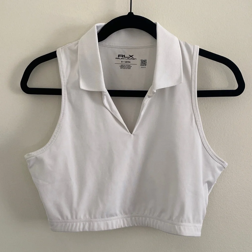 Ralph Lauren RLX Interlock Performance Crop Polo Collar White Women Size Medium